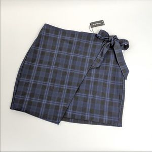 NWT Express Plaid Faux Wrap Skirt